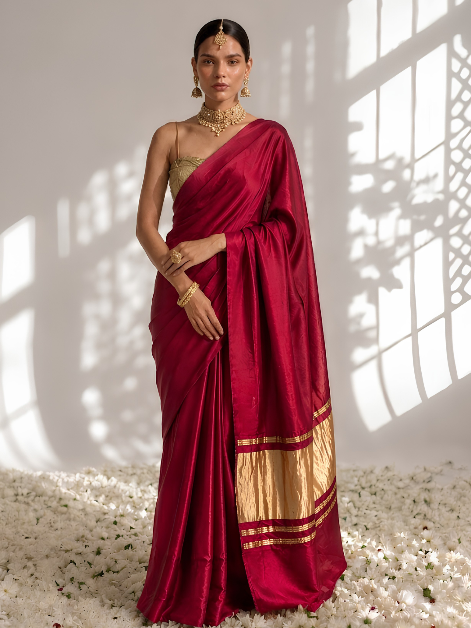 Sangria Modal Gajji Saree with Zari Pallu and Self Blouse Fabric
