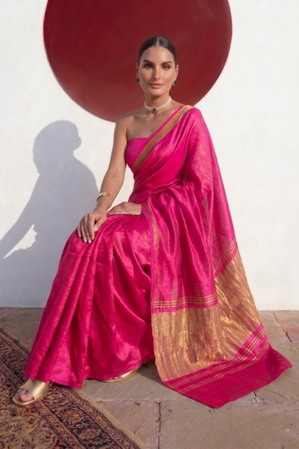 Gajji Pink Silk Saree with Zari Pallu with Blouse Fabric