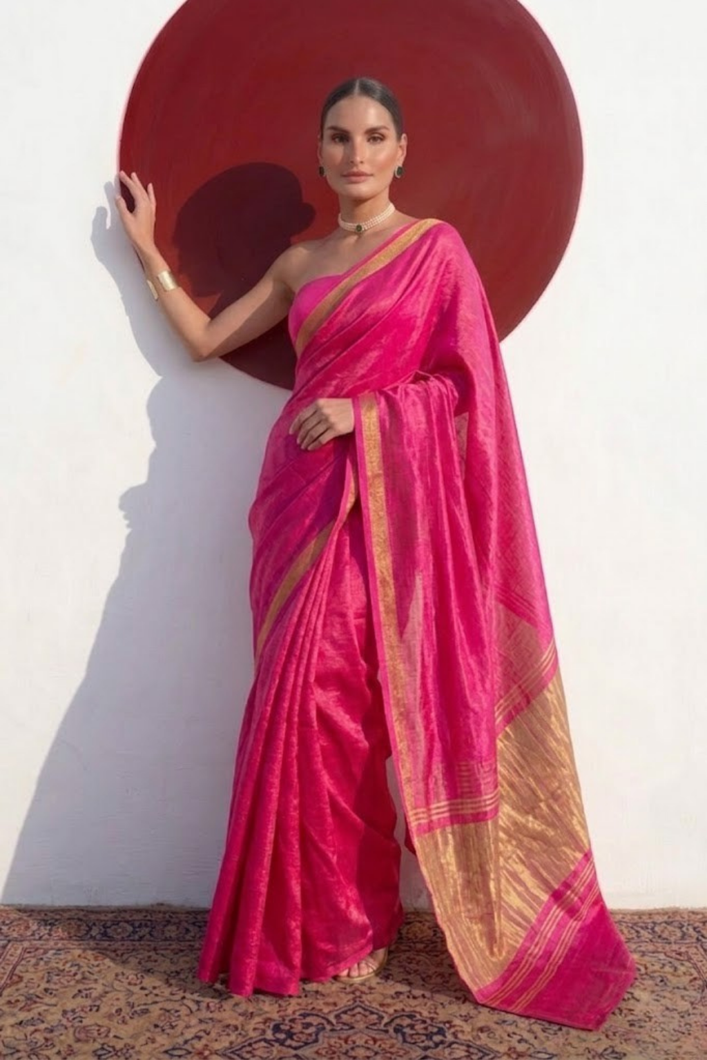 Gajji Pink Silk Saree with Zari Pallu with Blouse Fabric
