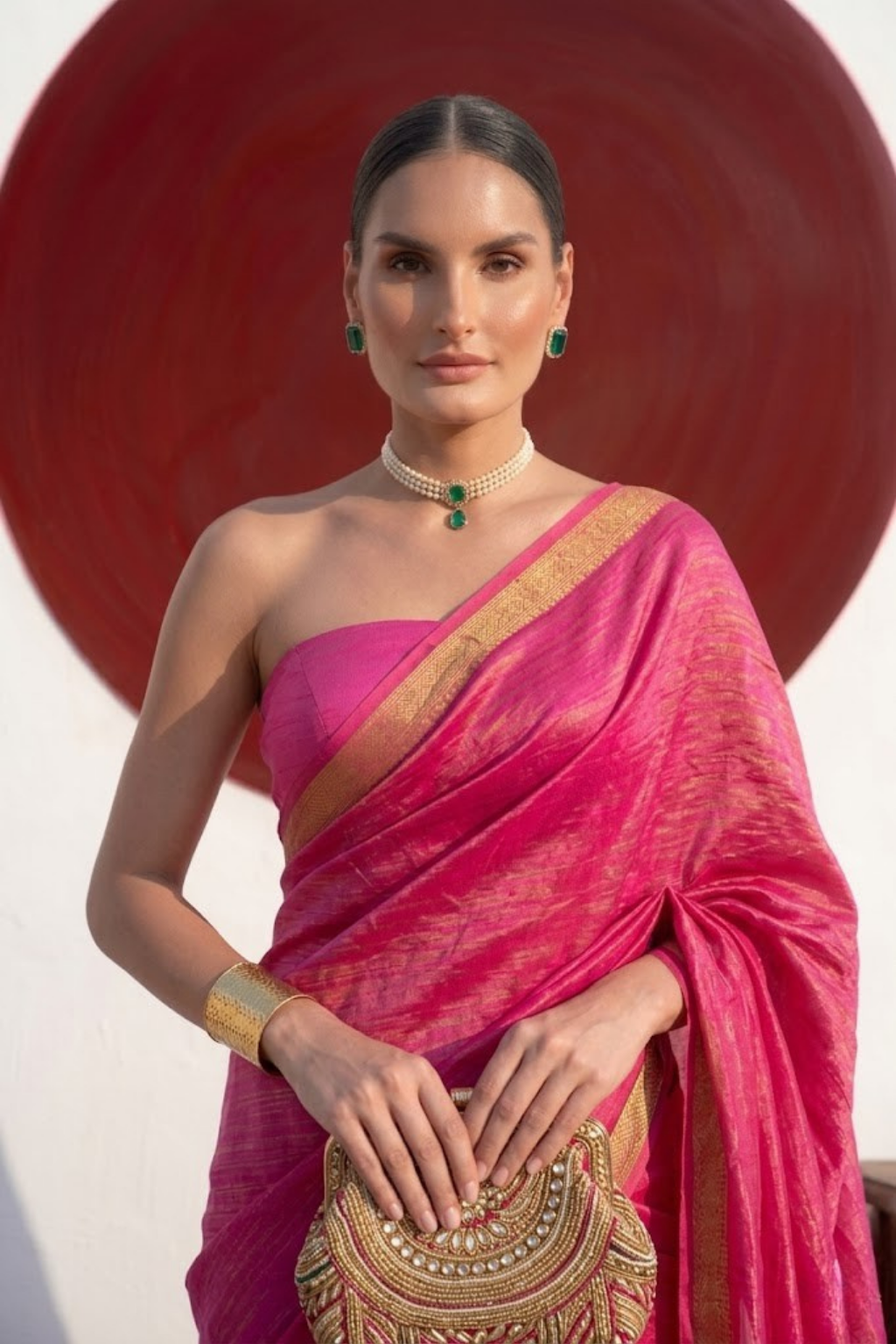 Gajji Pink Silk Saree with Zari Pallu with Blouse Fabric