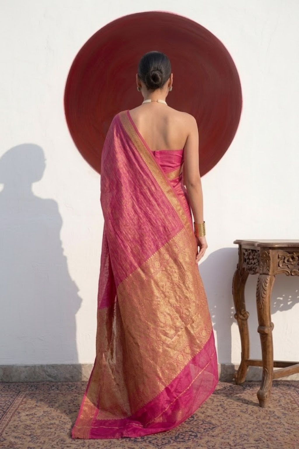 Gajji Pink Silk Saree with Zari Pallu with Blouse Fabric