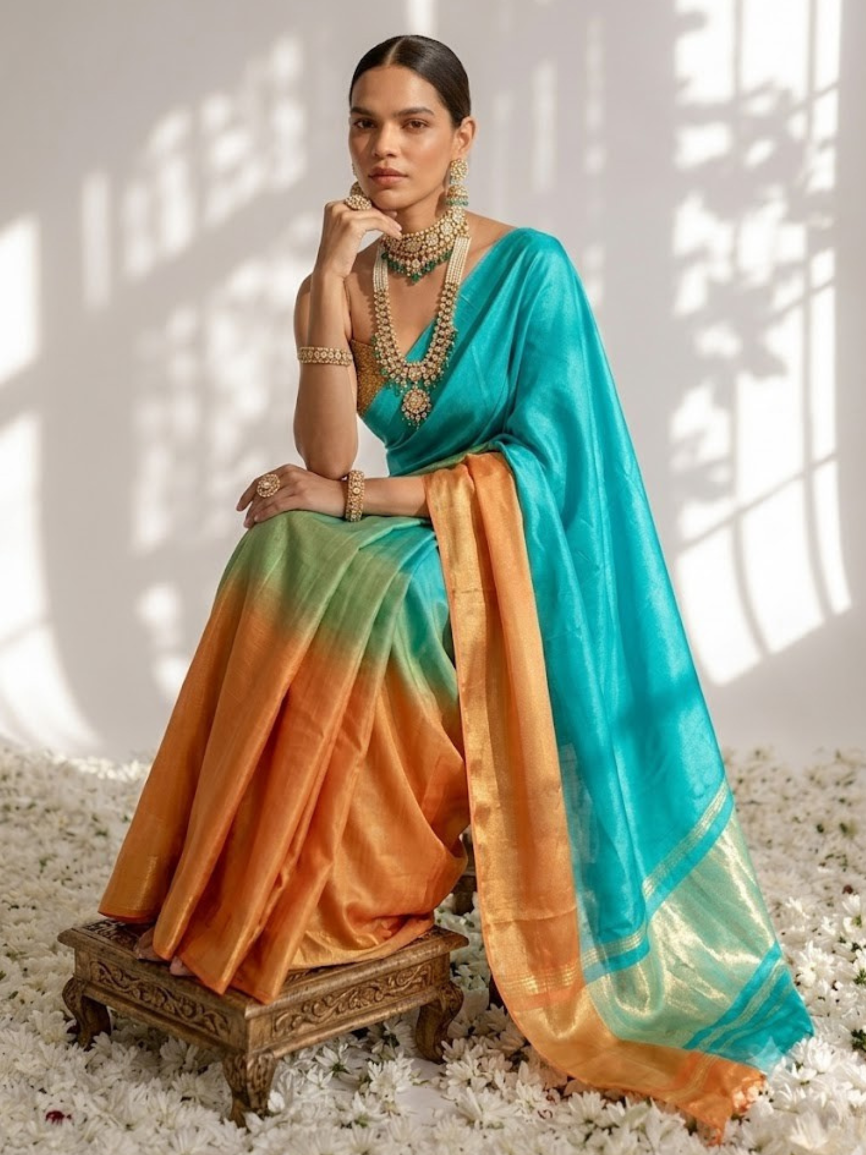 Sunrise Ombre Modal Gajji Saree with Zari Pallu and Self Blouse Fabric