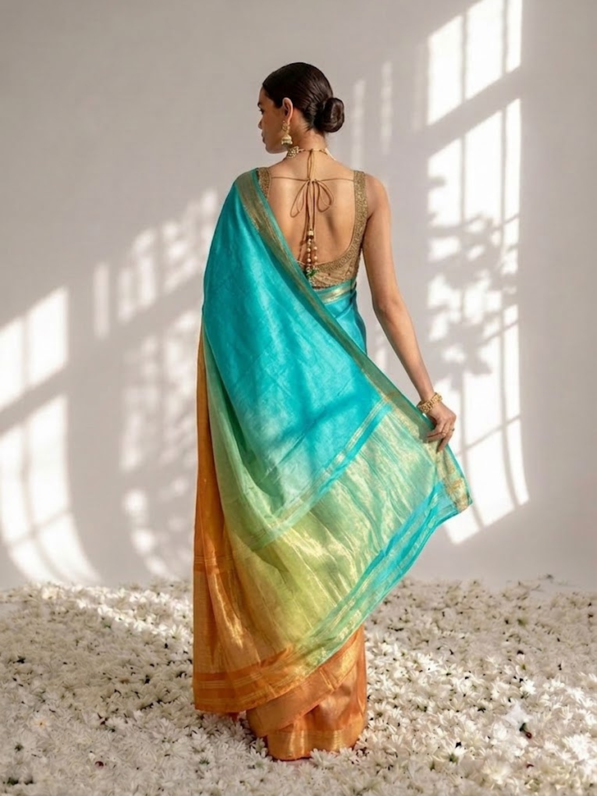 Sunrise Ombre Modal Gajji Saree with Zari Pallu and Self Blouse Fabric