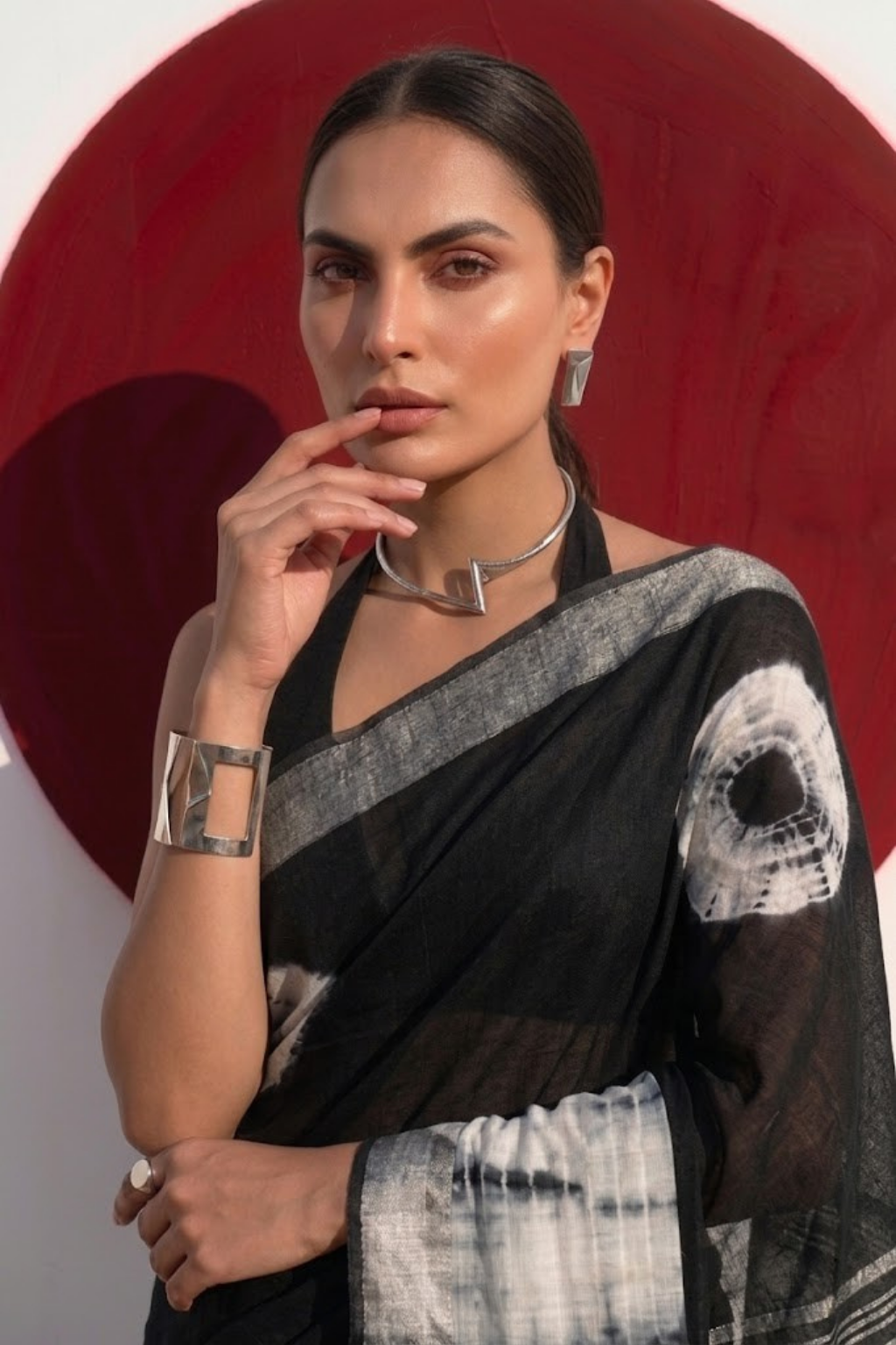 Black and White Hand Tie Dye Soft Cotton Saree