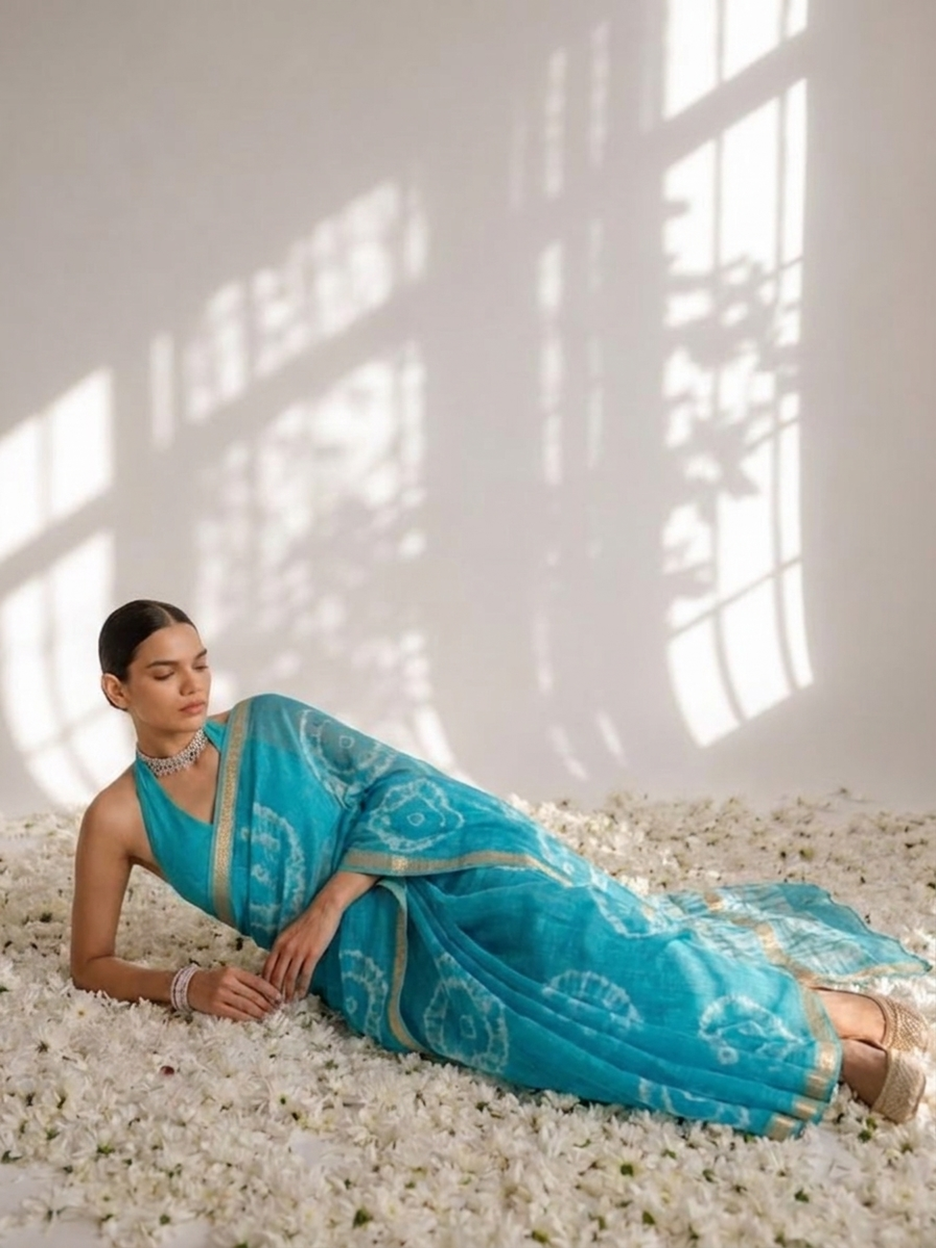 Blue Pure Silk Kota Printed Saree with Blouse Fabric