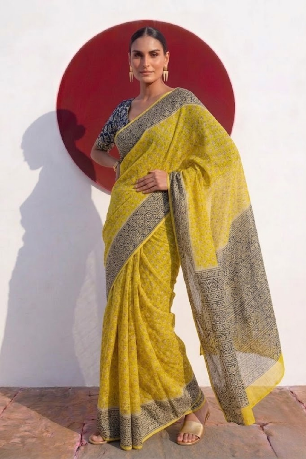 Yellow and Grey Pure Silk Kota Printed Saree with Blouse Fabric