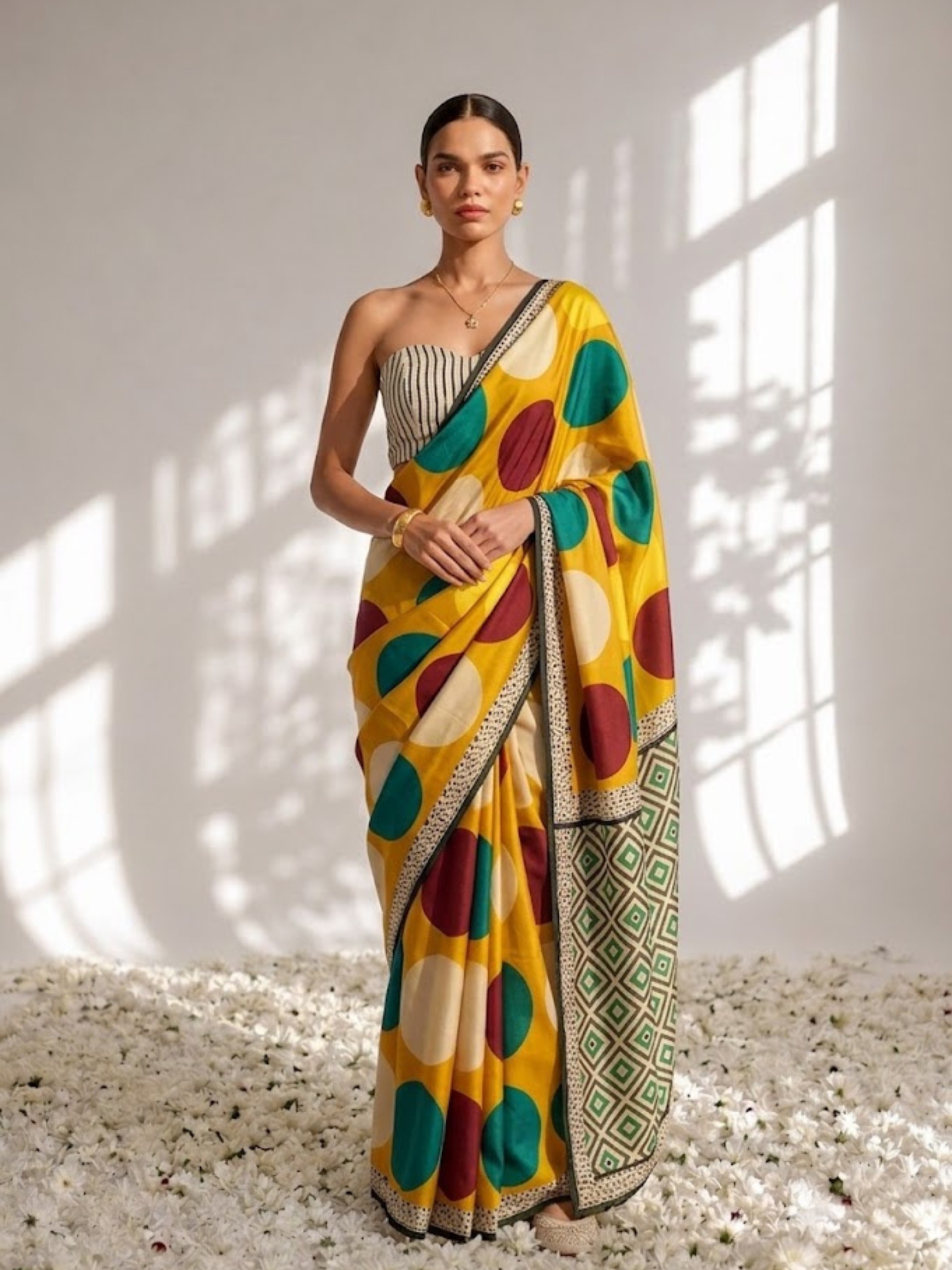 Modal Silk Multicolor Hand Block Printed Saree with Blouse Fabric