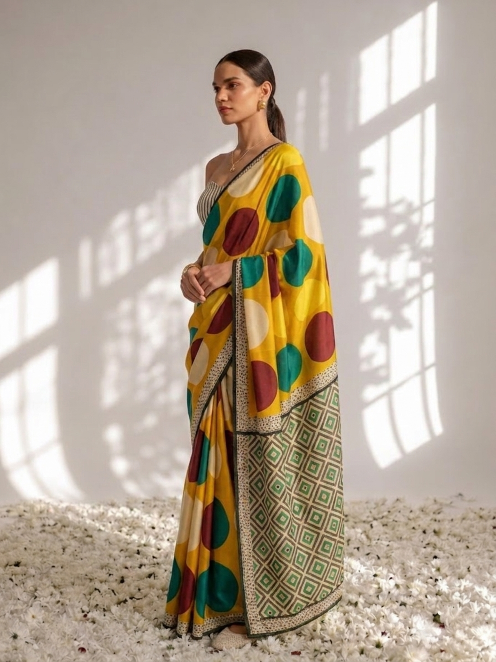Modal Silk Multicolor Hand Block Printed Saree with Blouse Fabric