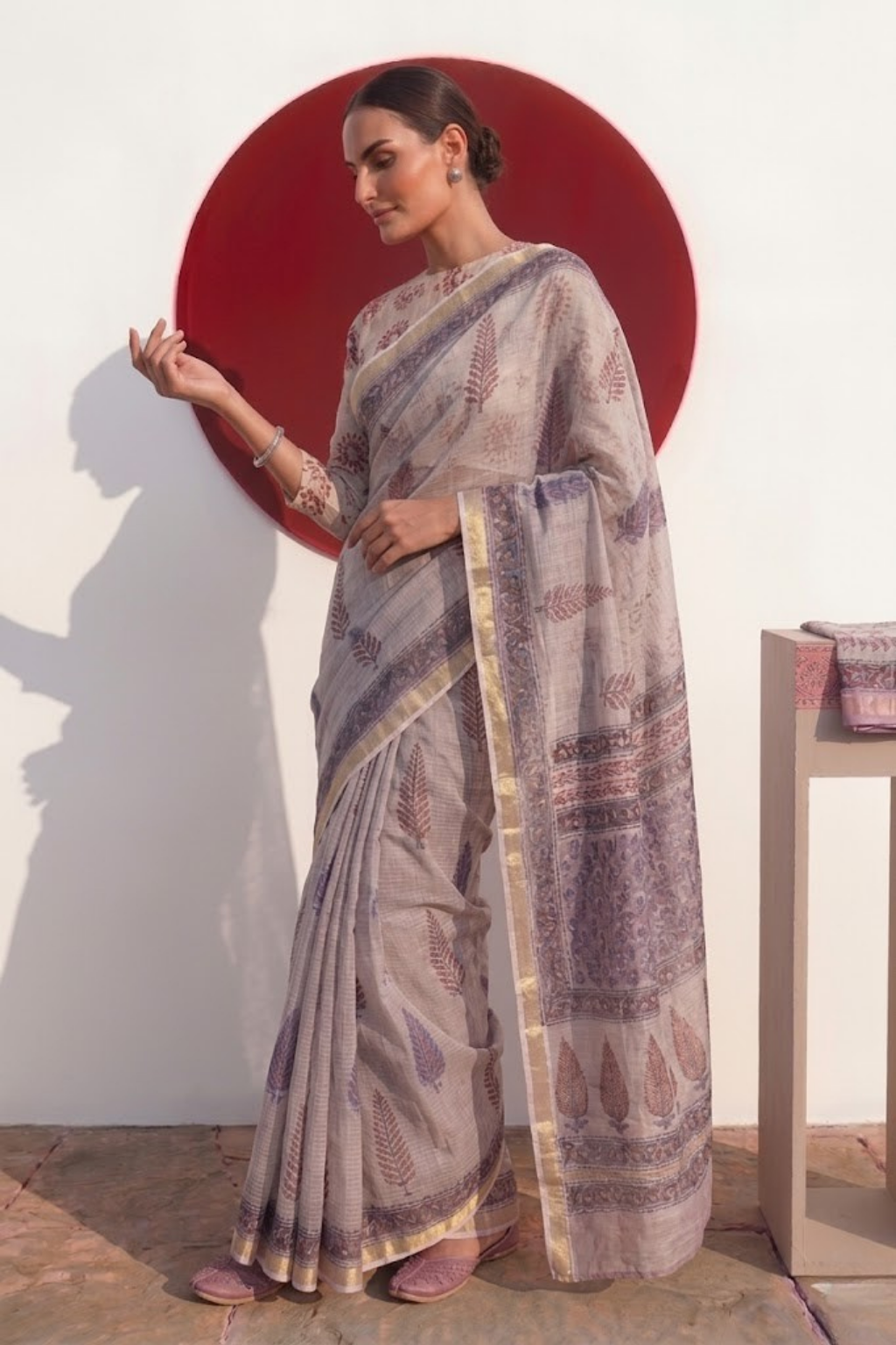 Lilac Pure Silk Kota Printed Saree with Blouse Fabric