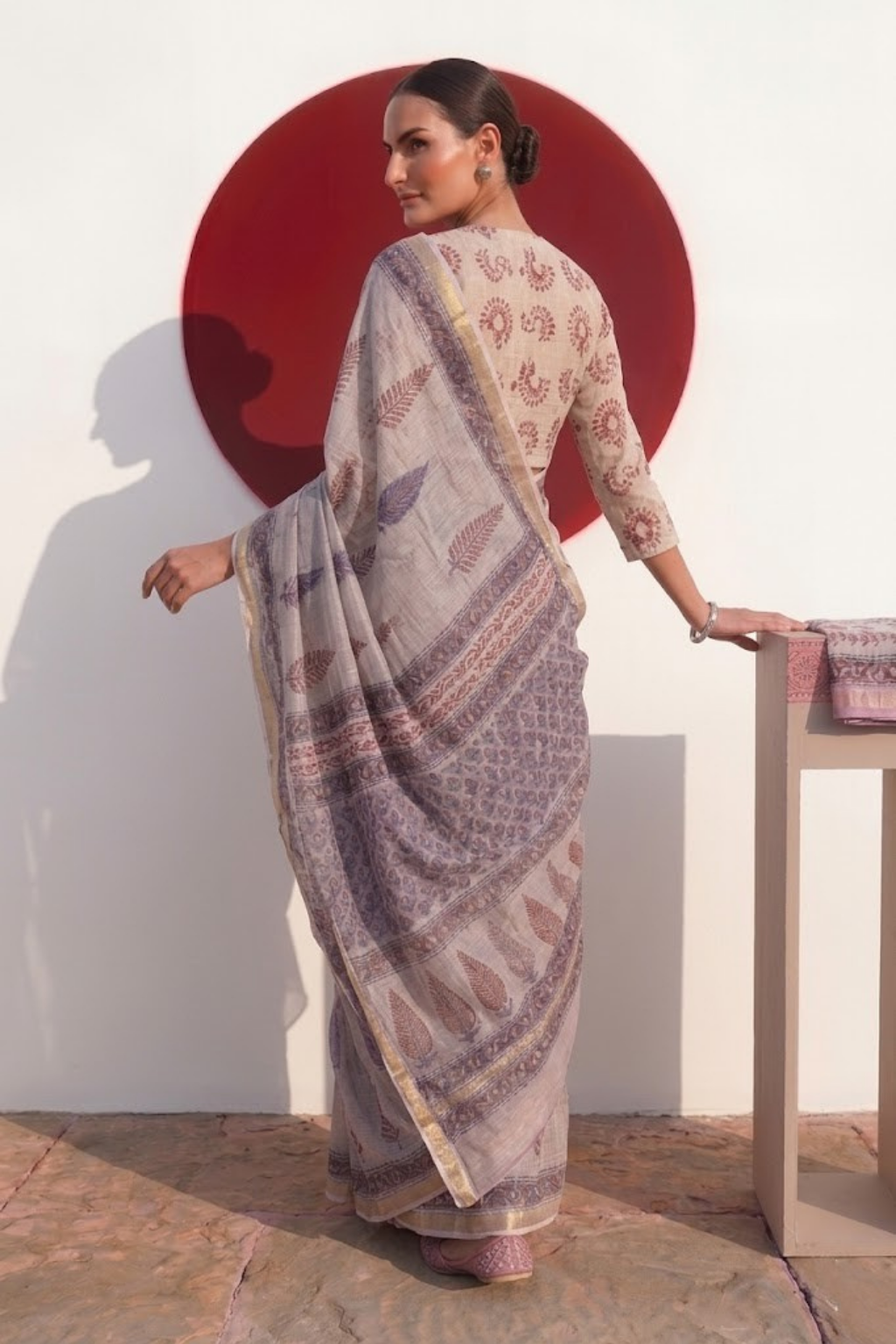 Lilac Pure Silk Kota Printed Saree with Blouse Fabric