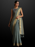 Blue Dusk Dual Shade Cotton Saree with Border and Tassels