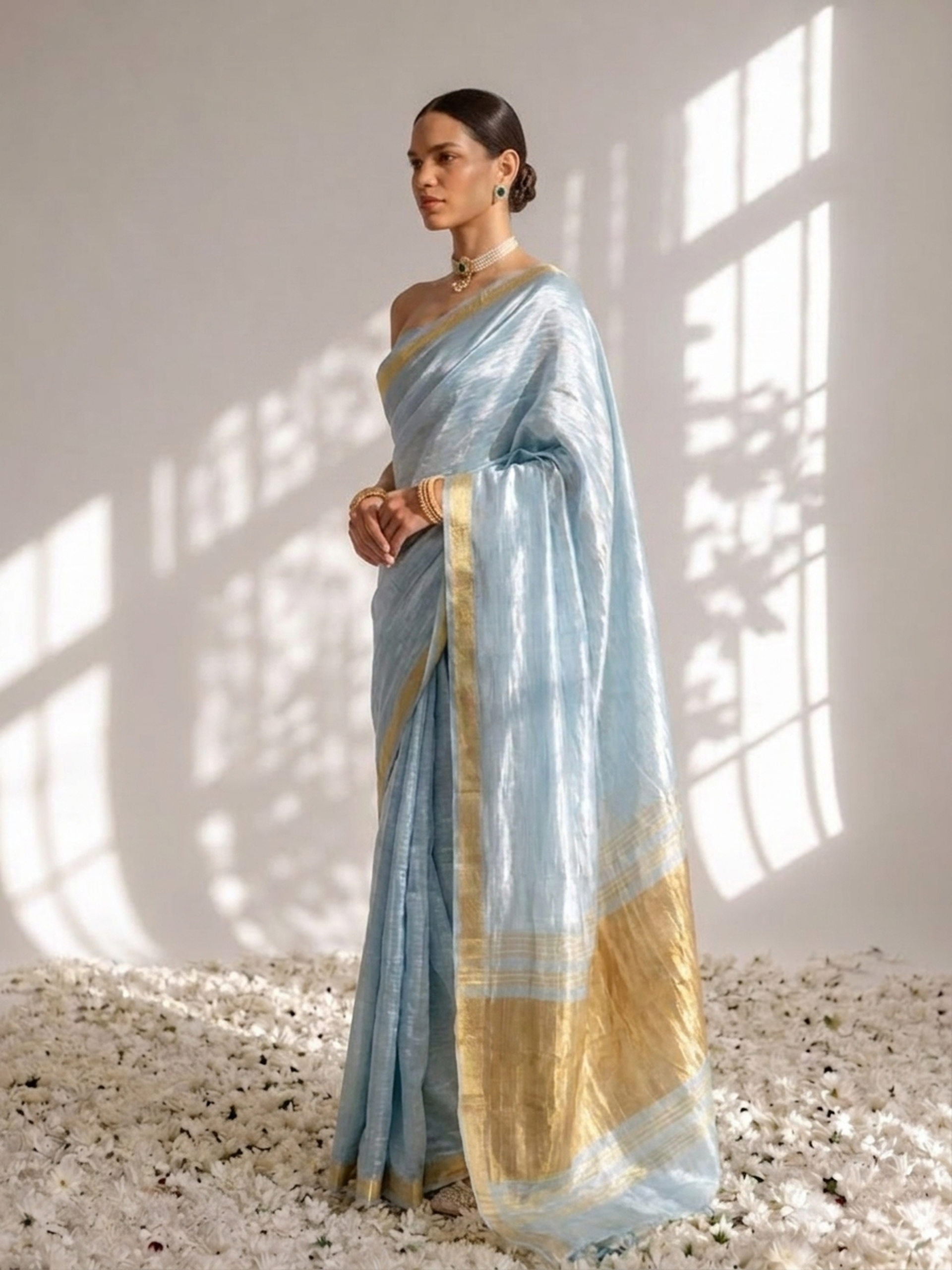 Dola Mint Border Silk saree with Zari Border and Blouse Fabric