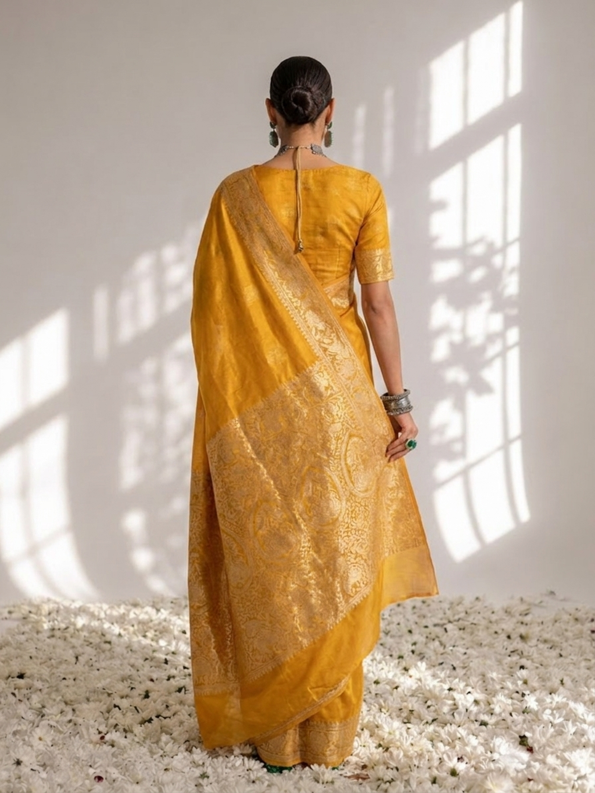 Dola Yellow Border Silk saree with Zari Border and Blouse Fabric