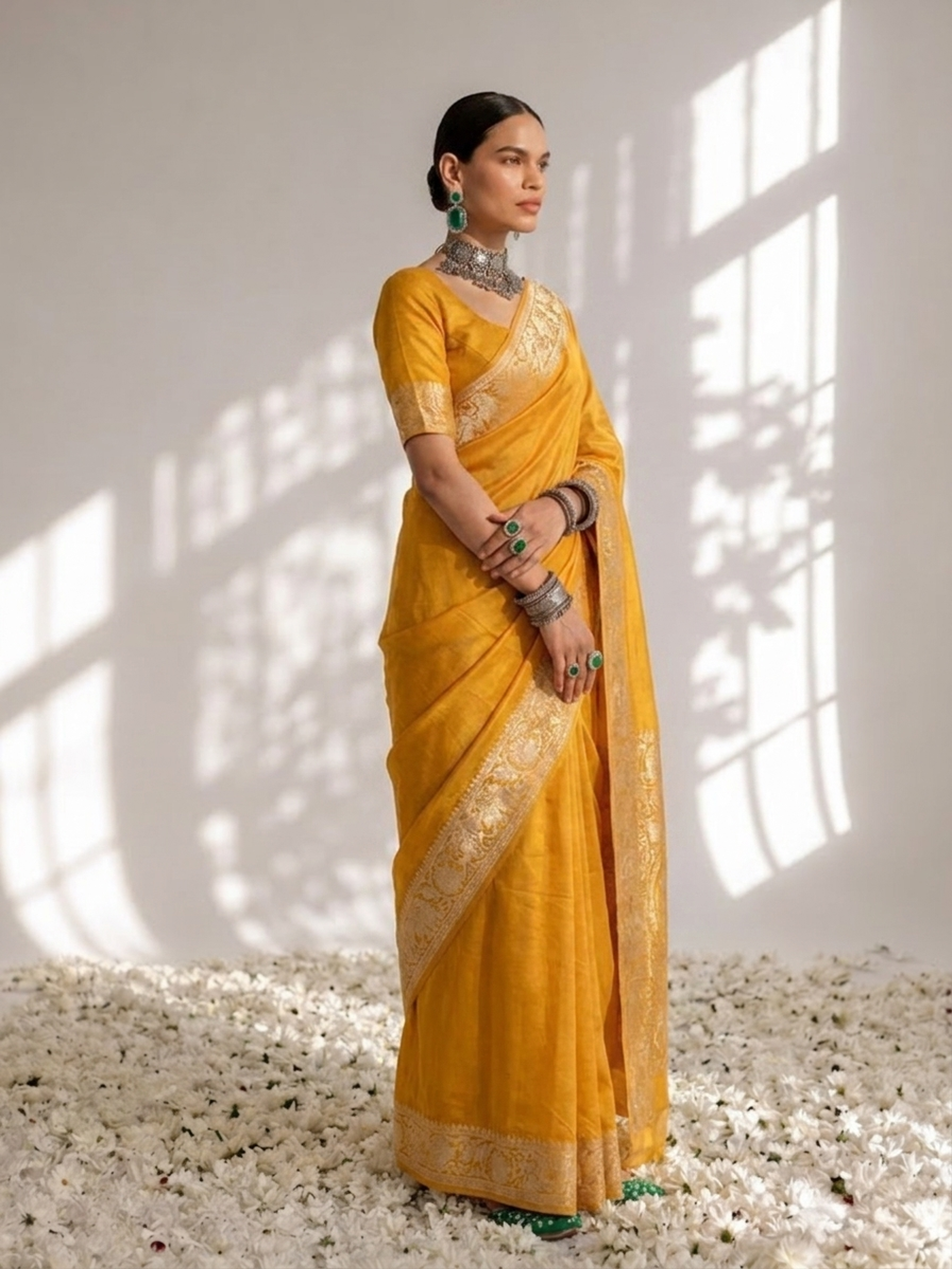 Dola Yellow Border Silk saree with Zari Border and Blouse Fabric
