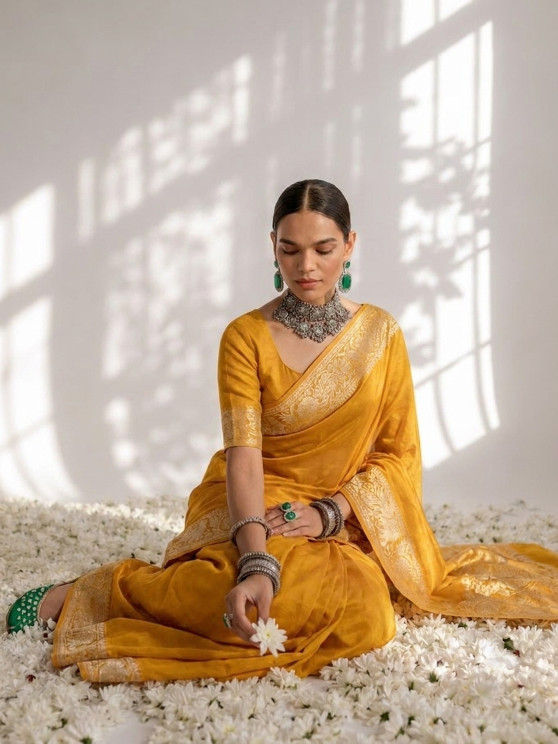 Dola Yellow Border Silk saree with Zari Border and Blouse Fabric