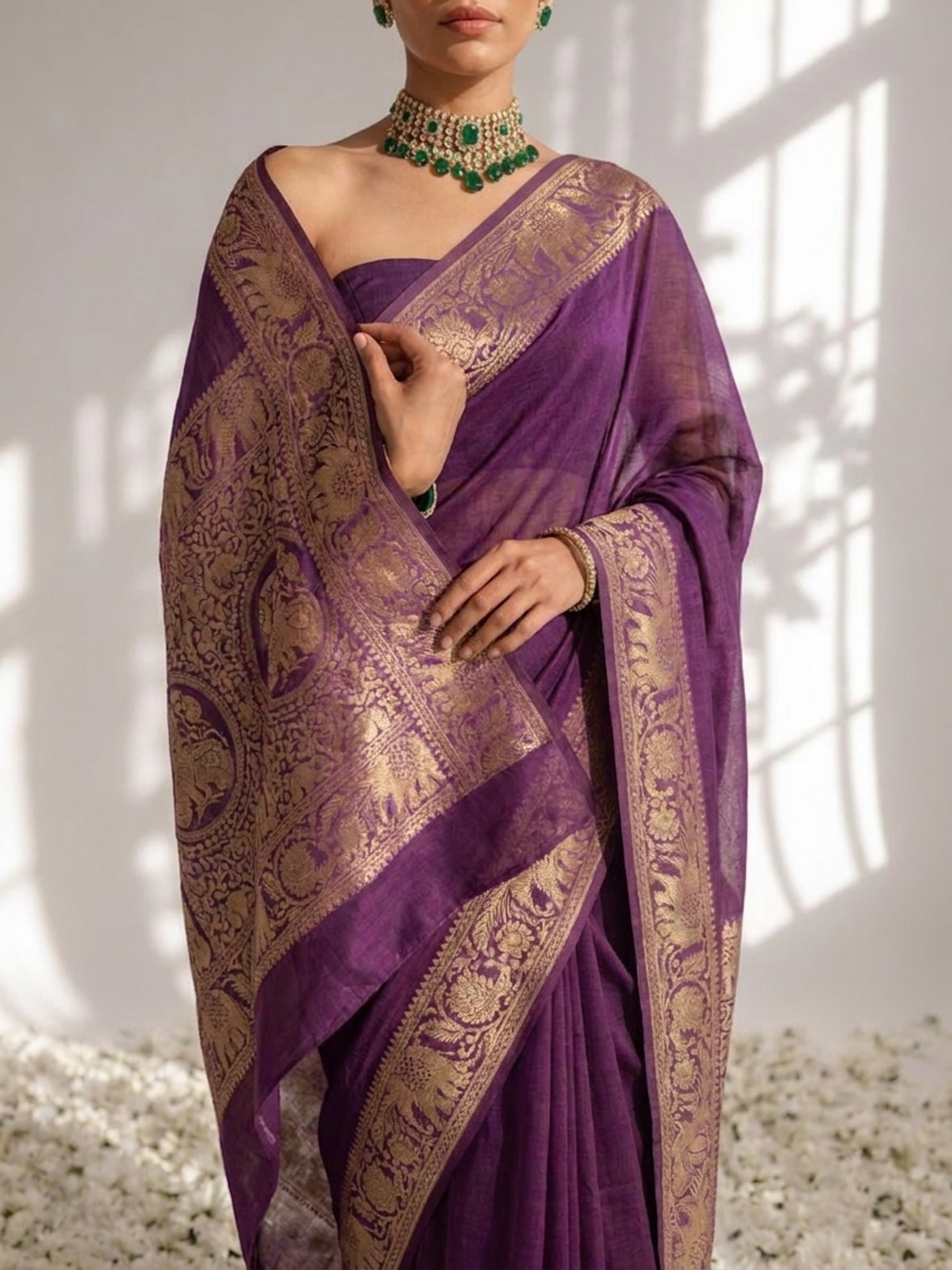 Dola Wine Border Silk saree with Zari Border and Blouse Fabric