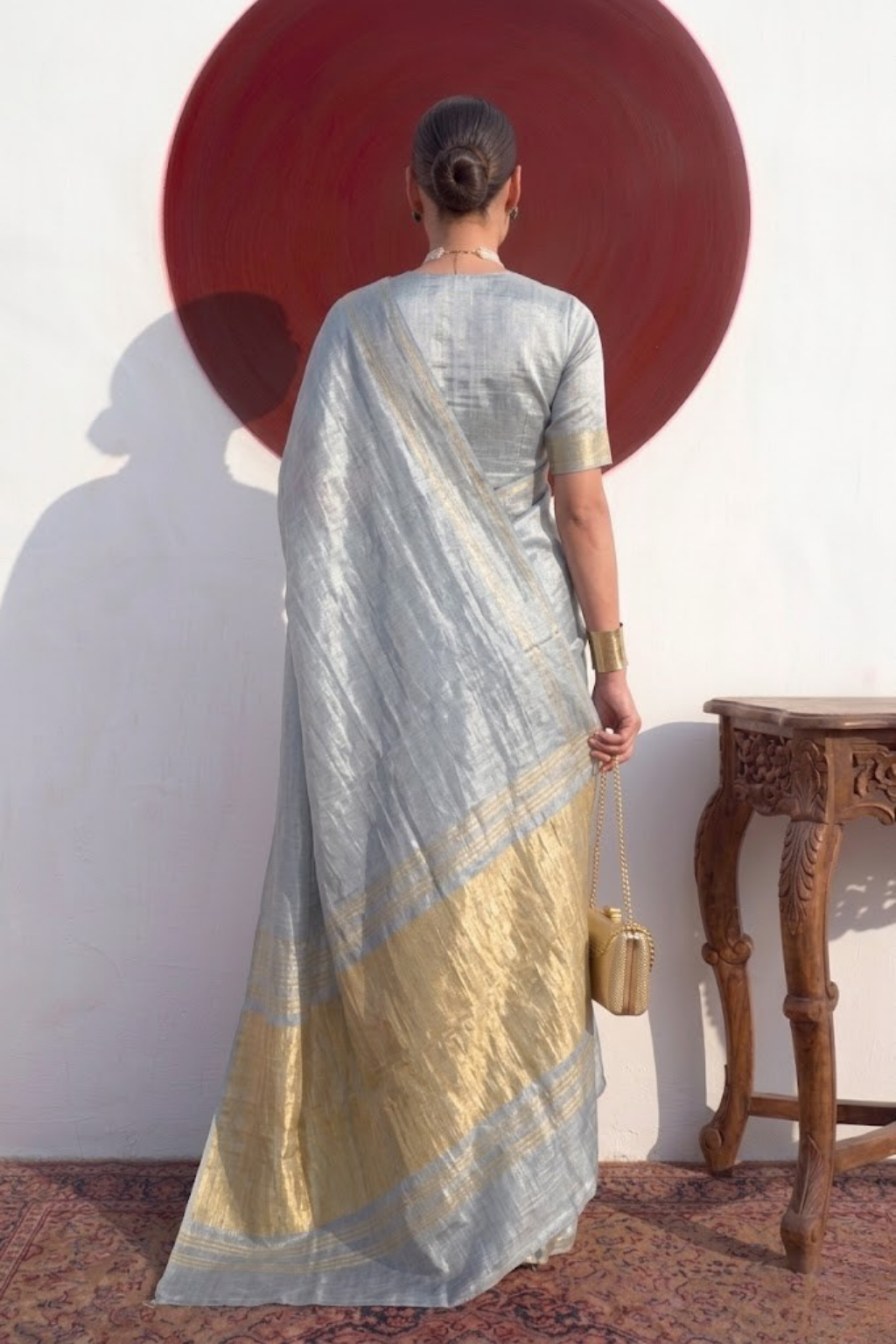 Gajji Grey Silk Saree with Zari Pallu with Blouse Fabric
