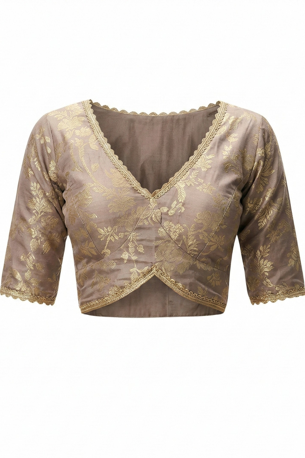 With Ready Blouse - Grey Lilac Magic Metallic Saree with Lace and Grey Jacqard Blouse