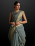 Blue Dusk Dual Shade Cotton Saree with Border and Tassels