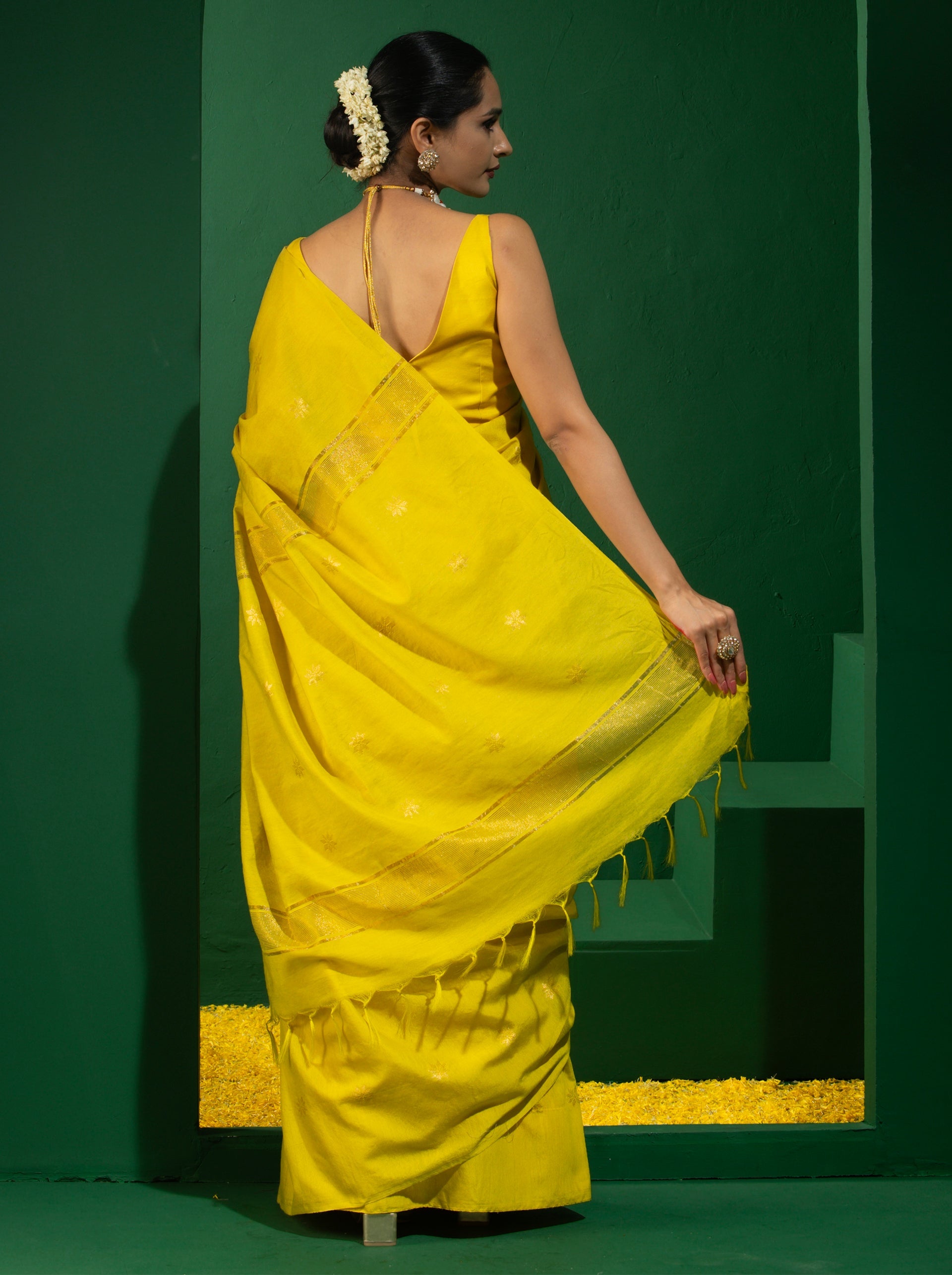 Pooja Citron Soft Silk Bhagalpur Saree with Blouse Fabric