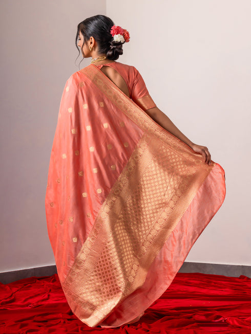 Koyal Pink & Gold Soft Silk Saree with Blouse Fabric