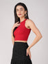 Women's Stretchy Knitted Halter Neck Red Crop Top