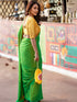 Pre-Draped 1-Minute Enchanting Green Georgette And Yellow Satin Saree with Blouse Fabric