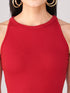 Women's Stretchy Knitted Halter Neck Red Crop Top