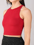 Women's Stretchy Knitted Halter Neck Red Crop Top