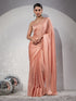 First Date Peach Satin Saree with Beads & Blouse Fabric