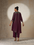 Women's Purple and Green Dual Shade Viscose Satin Kurta with Hand Embroidery on Neck and Sleeve 2 Piece Set | Straight Fit, V Neck, 3/4 Sleeves, Pants, Festive Wear, (Viscose Satin)