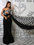 Born Pretty Chevron Triangle Satin Saree with Blouse fabric