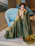 Green Copper Metallic Satin Saree with Leaf Sequins and Blouse Fabric