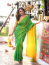 Pre-Draped 1-Minute Enchanting Green Georgette And Yellow Satin Saree with Blouse Fabric