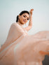 Peach Blue Metallic Satin Saree with Beads and Blouse Fabric