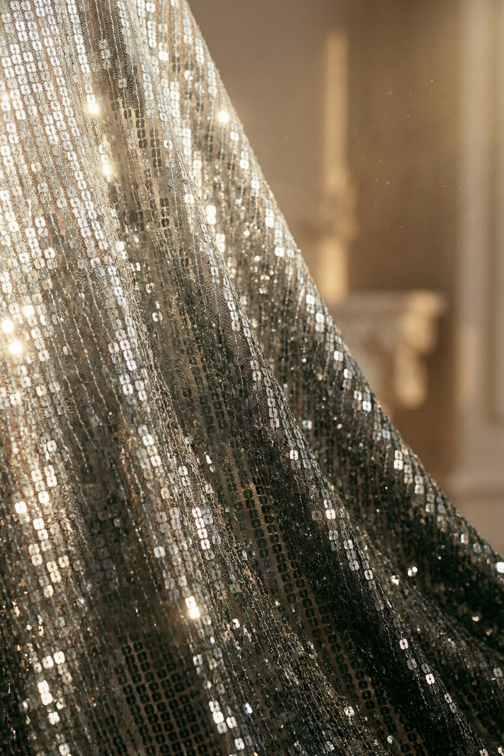 Black and Grey Ombre' Knitted Sequin Saree with Blouse Fabric