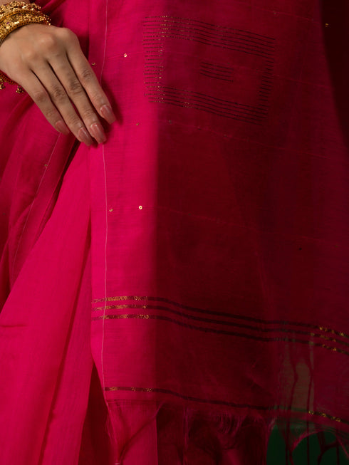 Rani Sequin Cotton Saree With Self Blouse Fabric