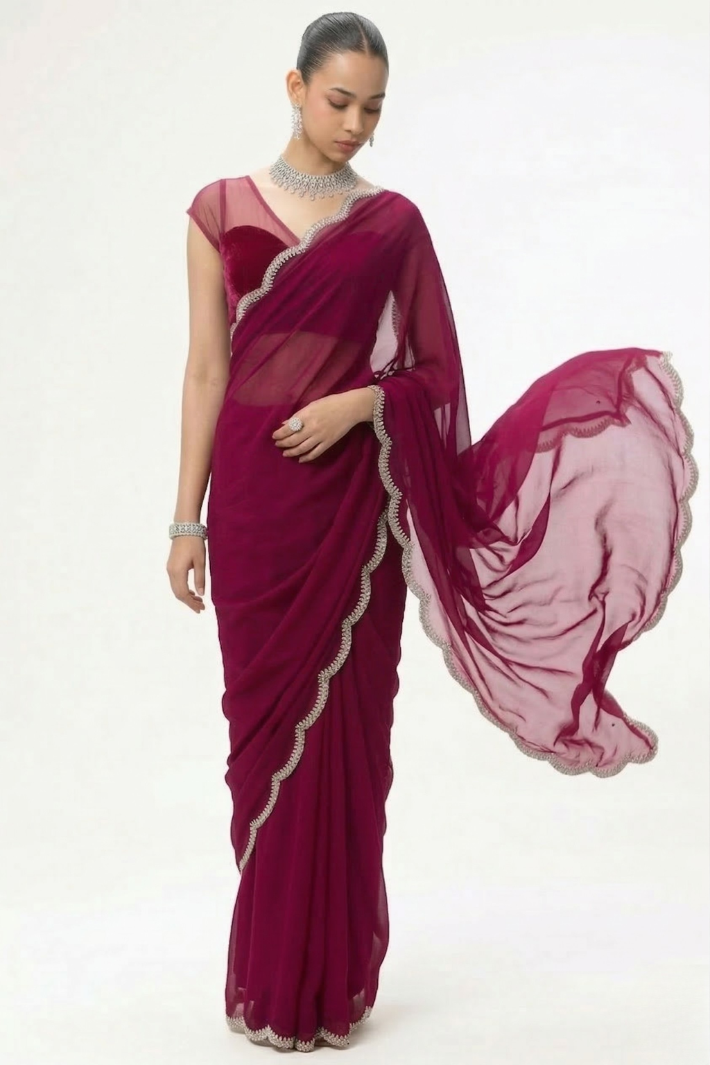 Rebel Georgette Saree with Beaded Edge with Blouse Fabric