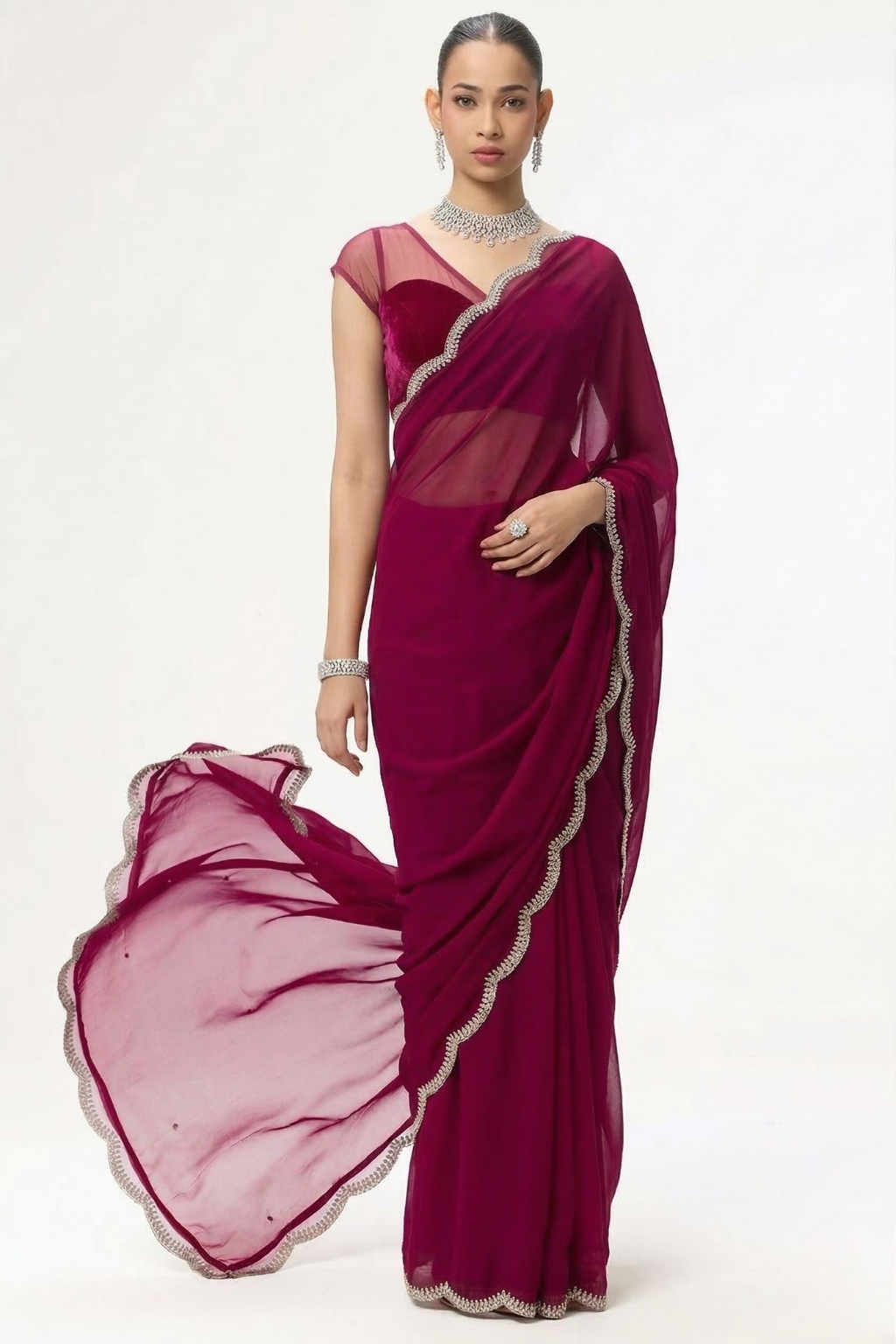 Rebel Georgette Saree with Beaded Edge with Blouse Fabric