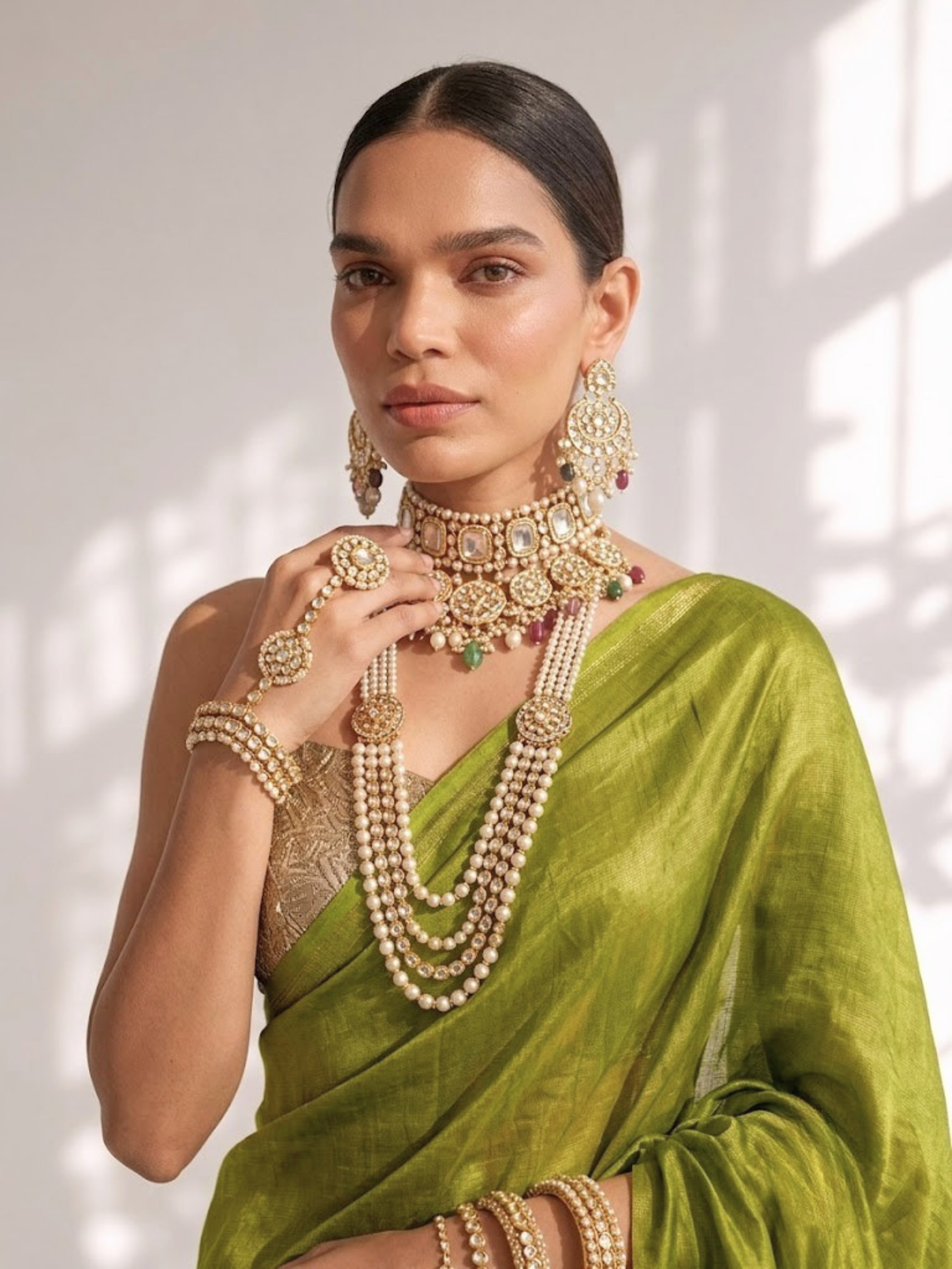 Lime Green Modal Gajji Saree with Zari Pallu and Self Blouse Fabric