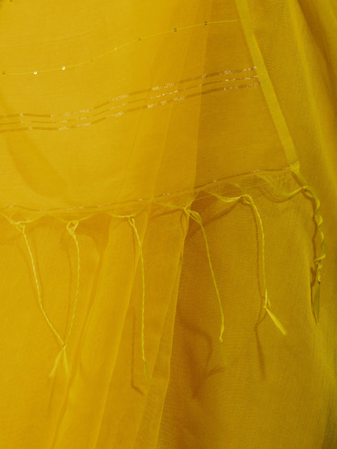 Yellow Sequin Cotton Saree With Blouse Fabric