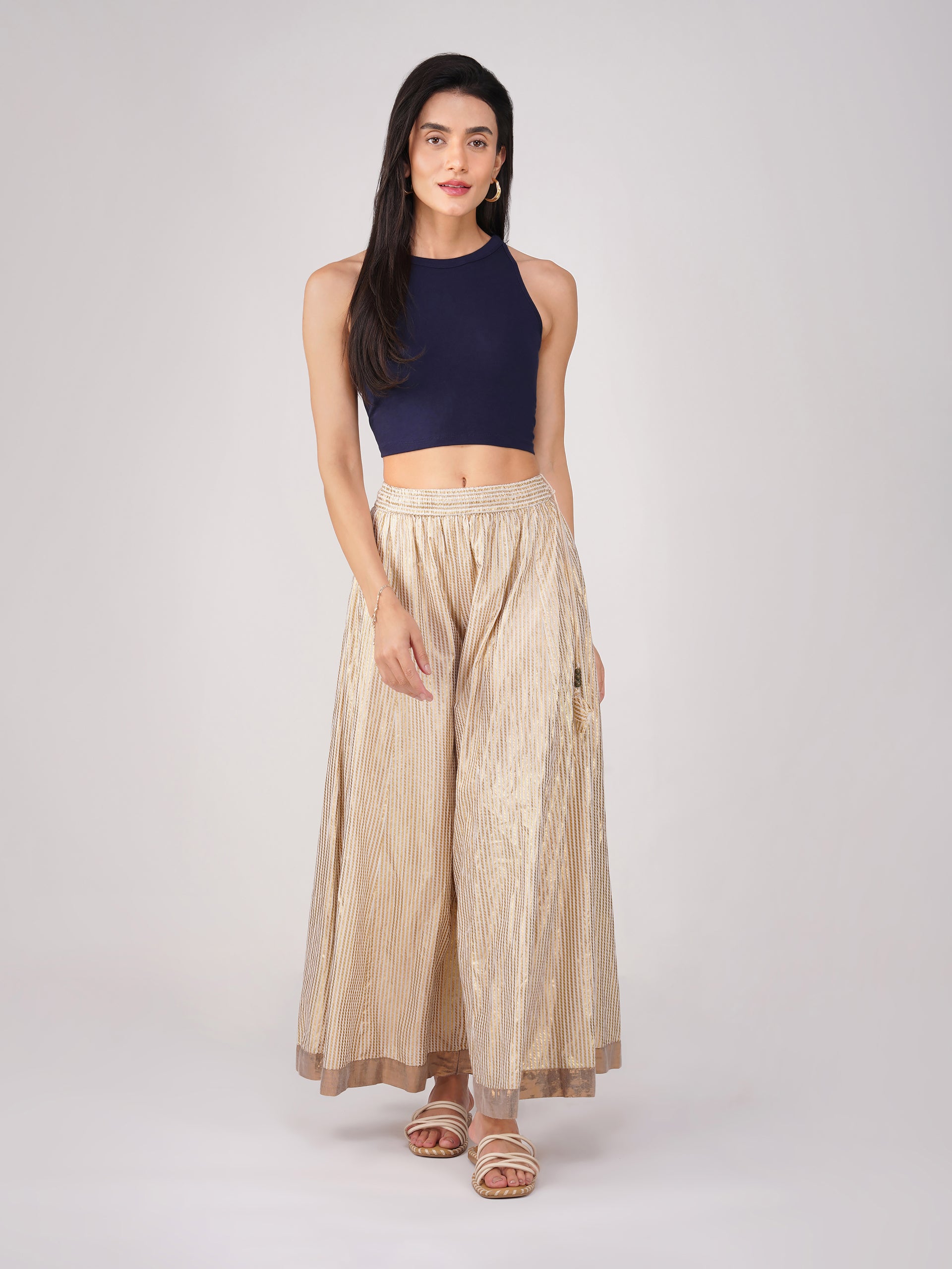 Women's Stretchy Knitted Halter Neck Blue Crop Top