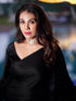 Pre-Draped 1-Minute Black Satin Saree with Big diamonds and Blouse Fabric