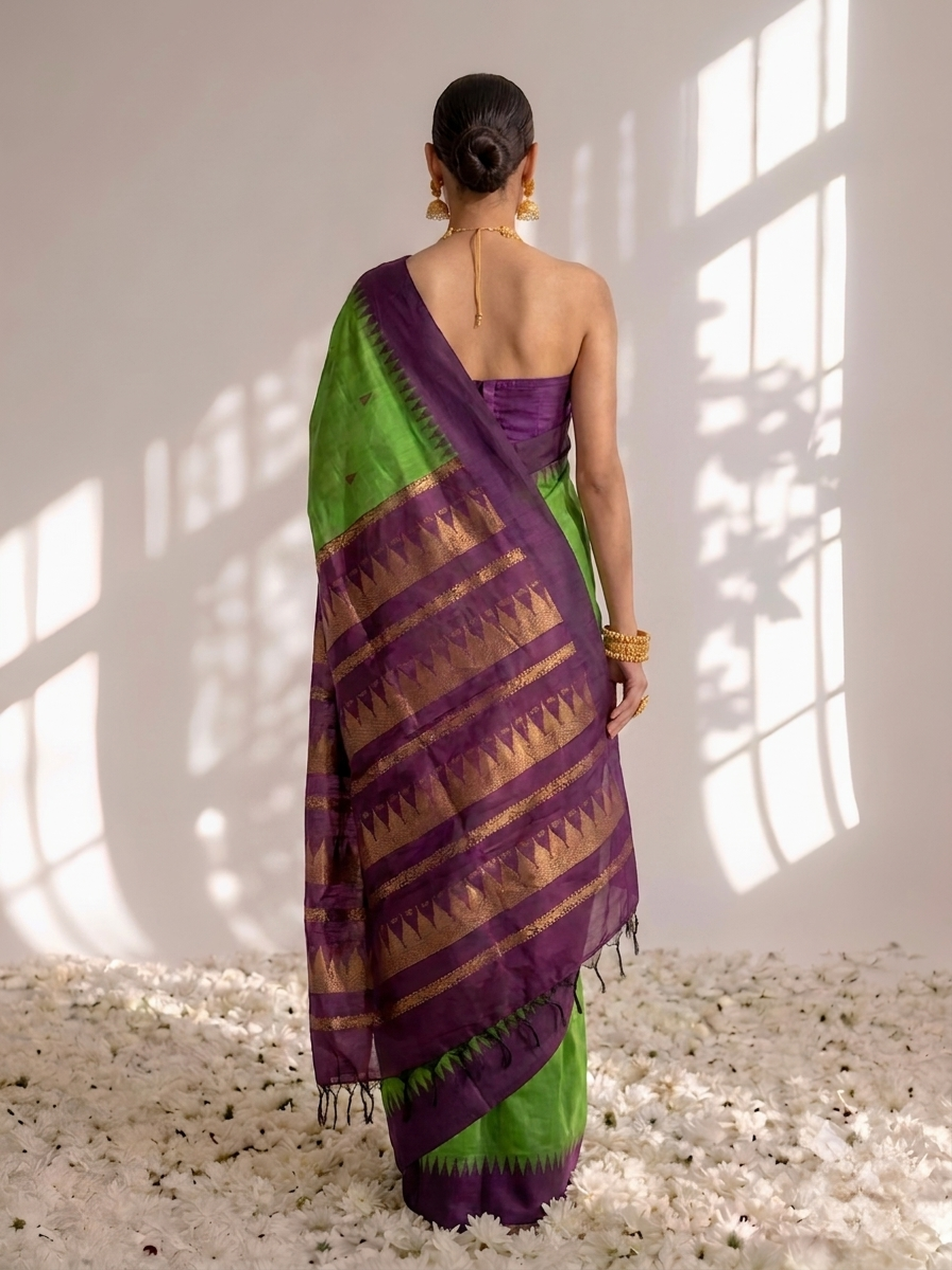Green and Purple Cotton Kadwal Saree with Blouse Fabric