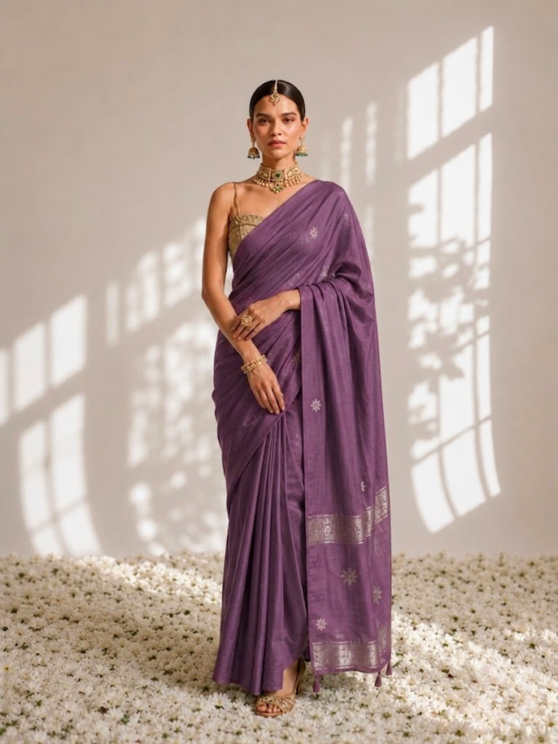 Purple Jasper Soft Silk Blend Bhagalpur Saree with Self Blouse Fabric