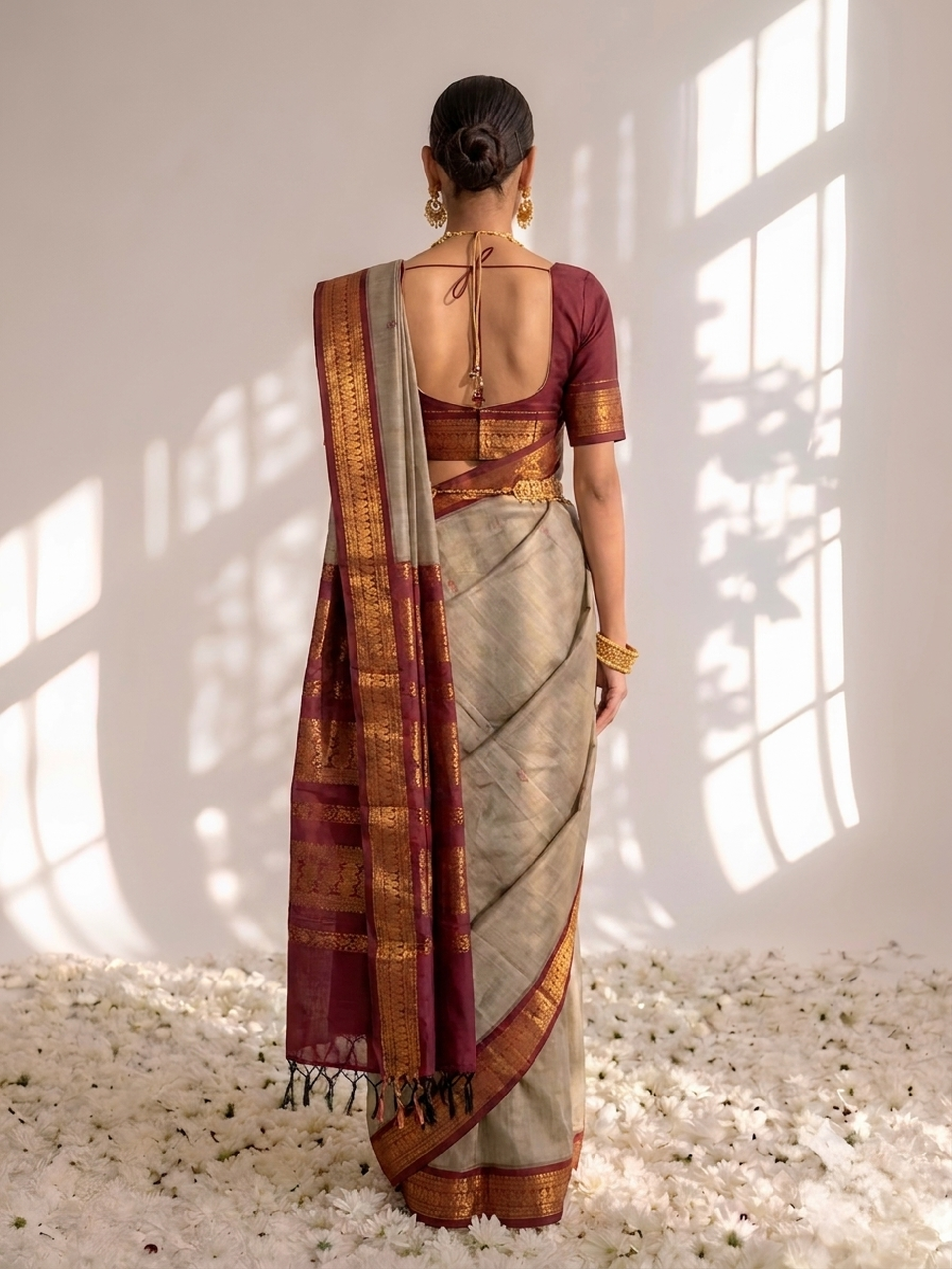 Beet and Maroon Kalyani Cotton Silk Saree with Blouse Fabric