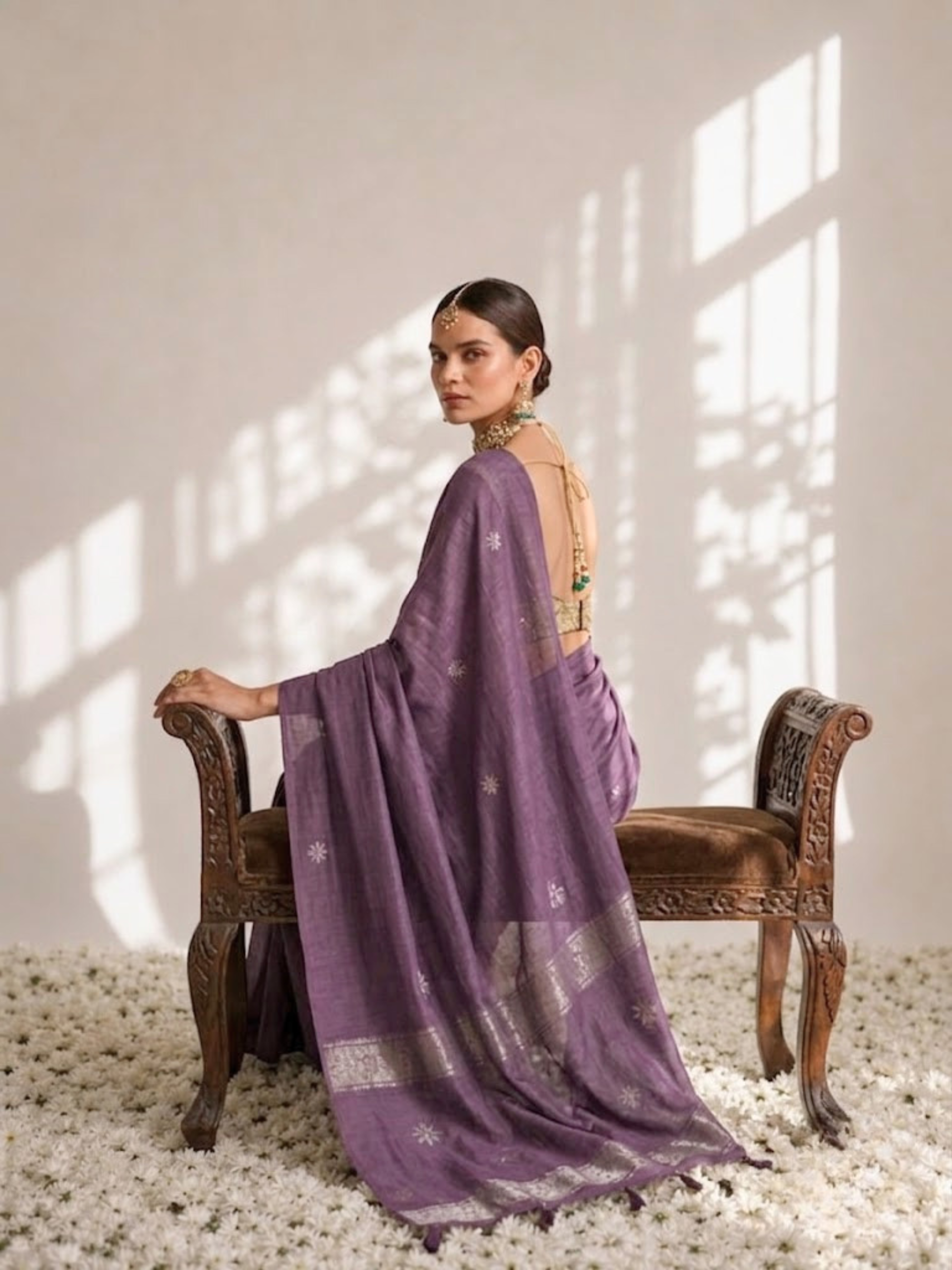 Purple Jasper Soft Silk Blend Bhagalpur Saree with Self Blouse Fabric