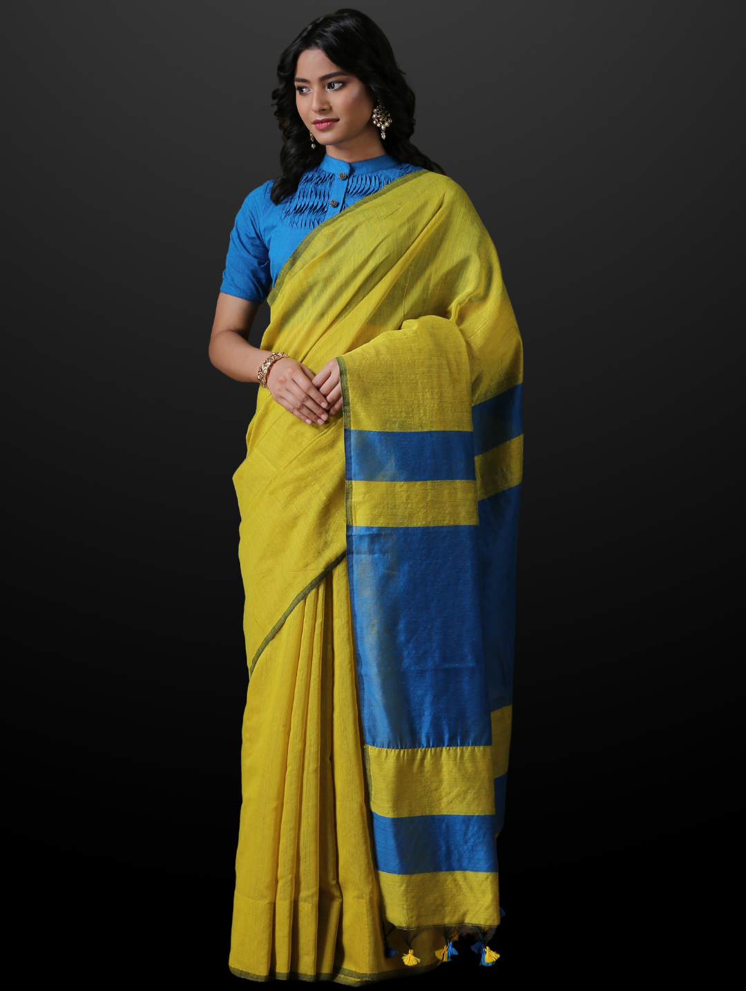 Kiwi Blue Dual Shade Cotton Handloom Saree