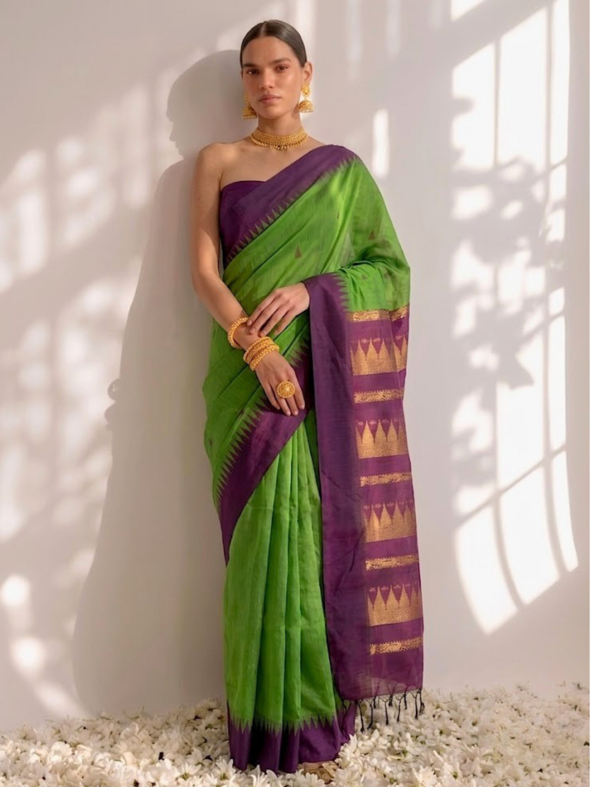 Green and Purple Cotton Kadwal Saree with Blouse Fabric