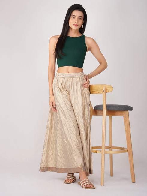 Women's Stretchy Knitted Halter Neck Green Crop Top
